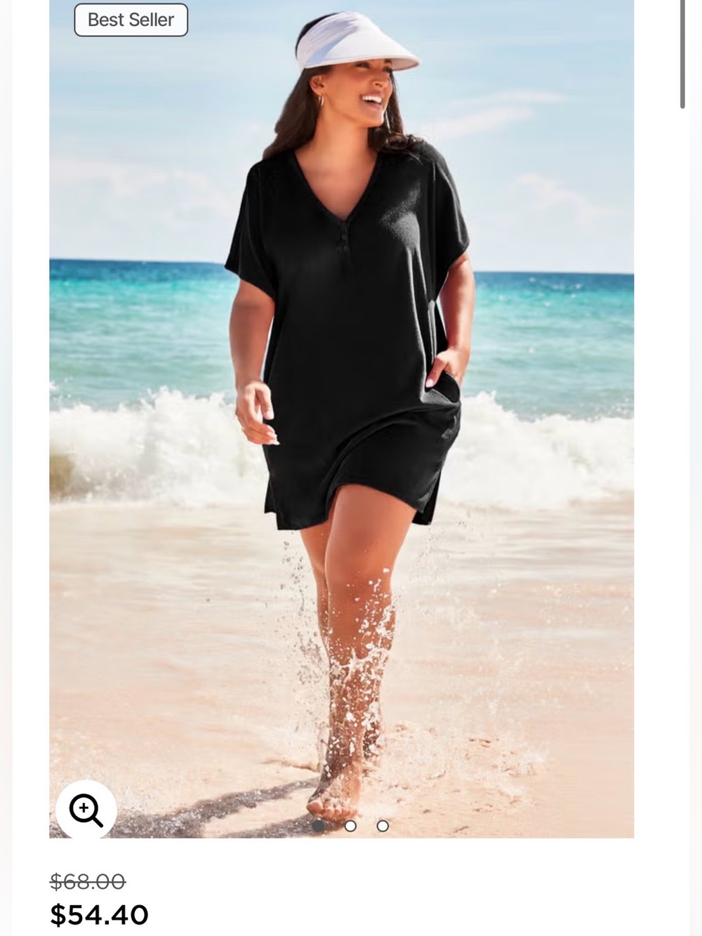 Swimsuits For All Black French Terry Lightweight V-Neck Swim CoverUp Tunic 14/16